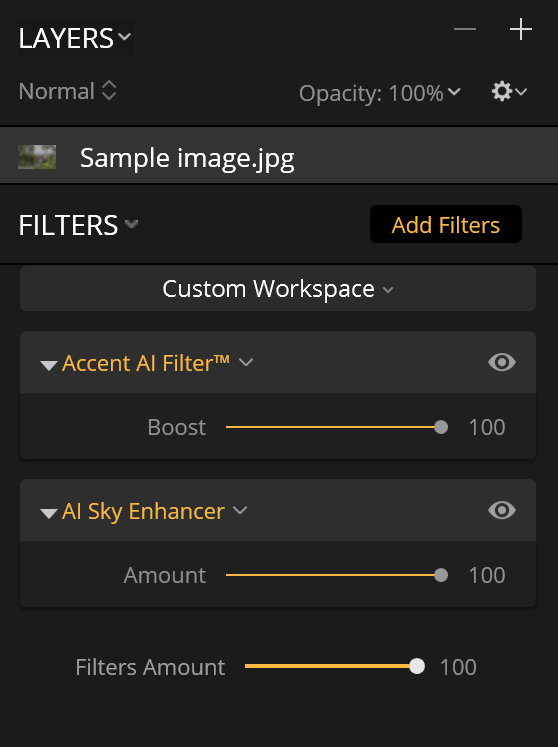 Luminar AI Sliders