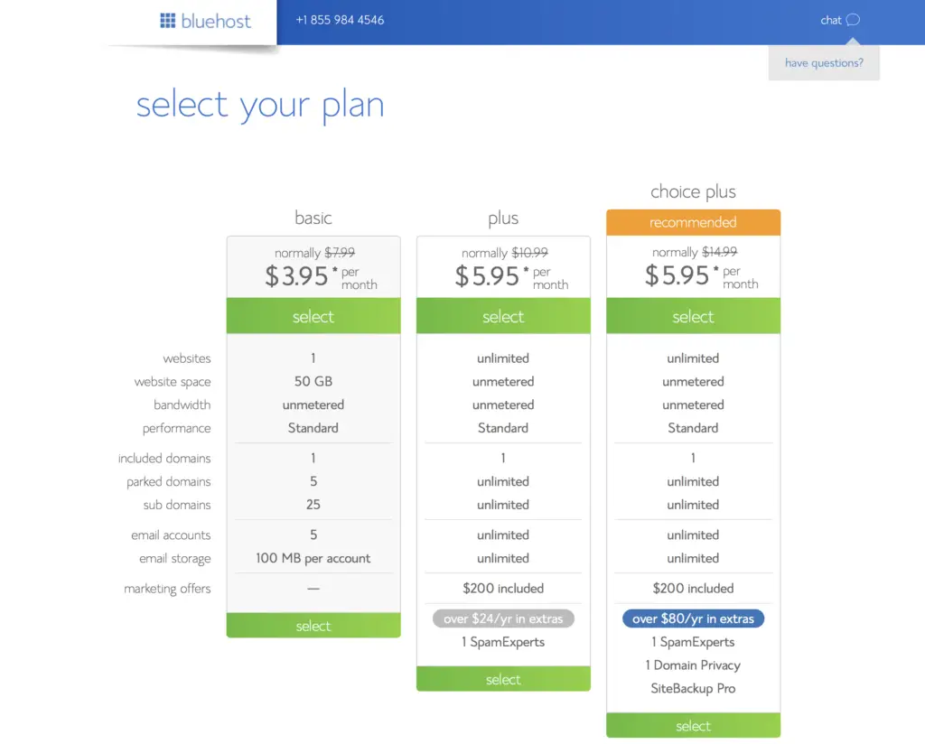 Select a plan $3.95 for your blog space