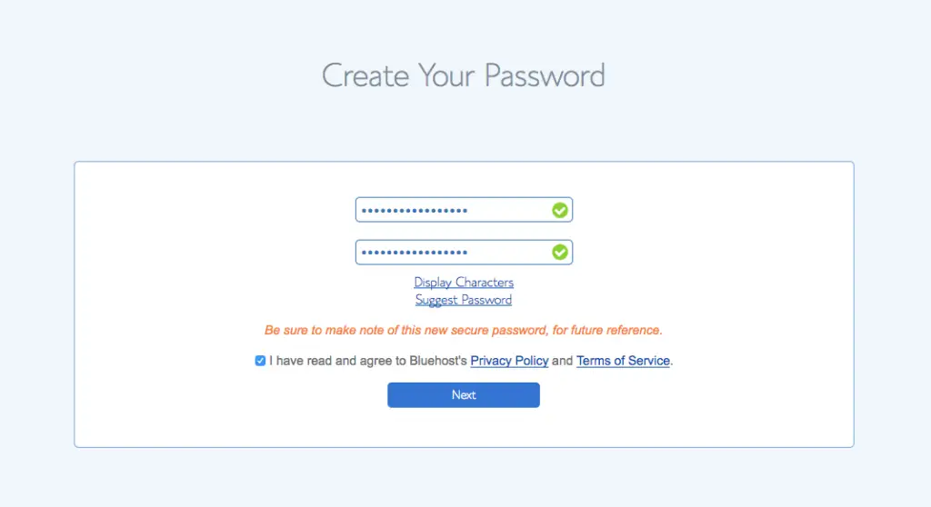 Start your own blog Password Step 2